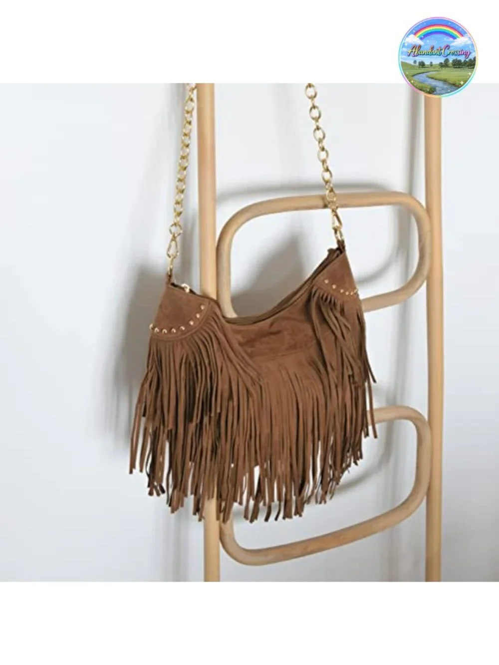 Faux Suede Leather Hobo Bag with Chain Strap and Tassels